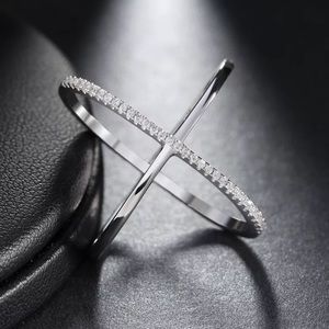 New X-Cross CZ Crystal Silver Ring
